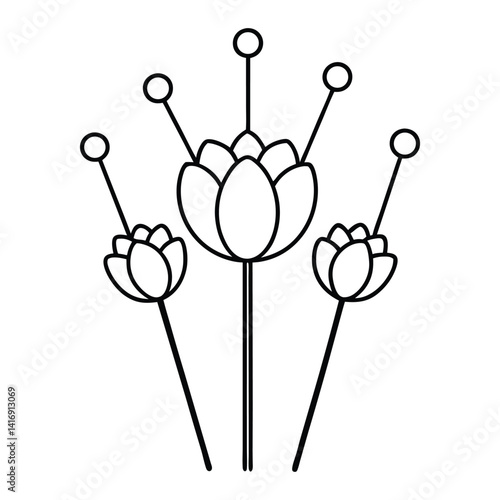 Pincushion flower line art vector on white background 