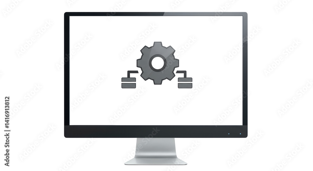 Isolated Computer Screen with Gear and Database Icons Isolated Computer Screen with Gear and Database Icons