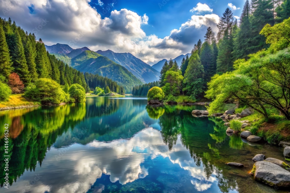 Fototapeta premium Serene Mountain Lake Reflection