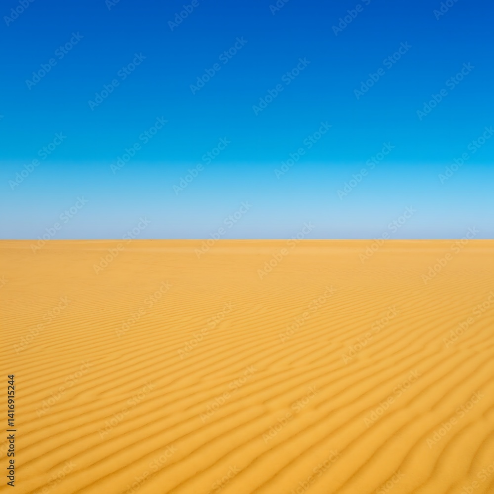Naklejka premium Desert Landscape Sandy Dunes Under Blue Sky, Horizontal Scenery, Nature Photography, Scenic View.