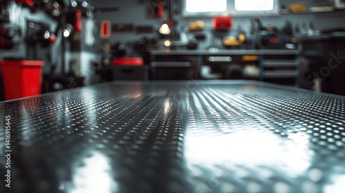 Wallpaper Mural Textured surface in a workshop, various tools blurred in background Torontodigital.ca