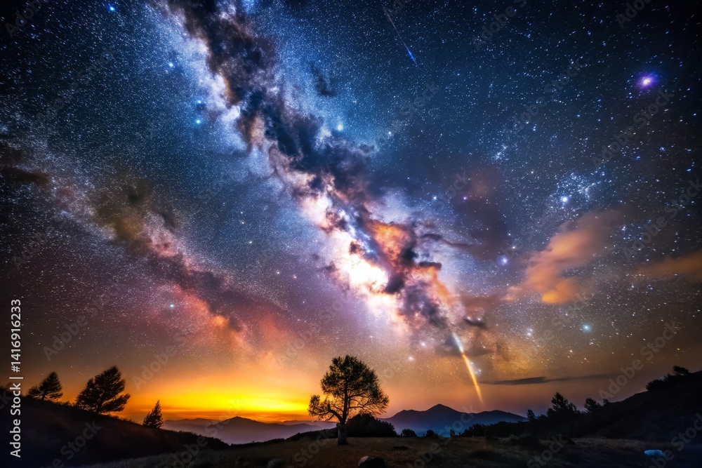 Fototapeta premium Milky Way Over Mountain Landscape