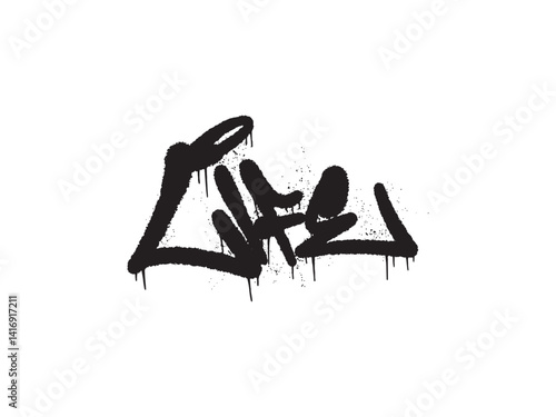 Grungy Black "LIFE" Graffiti Illustration with a Street Art Aesthetic on a Clean White Backdrop