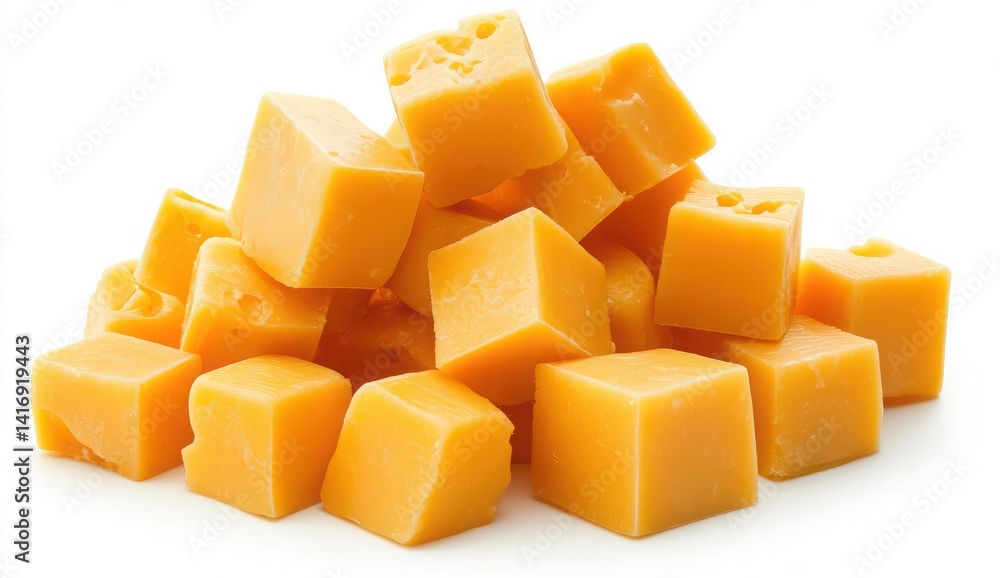 Fresh Cut Cubes of Cheddar Cheese on White Background Suitable for Culinary and Food Photography Fresh Cut Cubes of Cheddar Cheese on White Background Suitable for Culinary and Food Photography