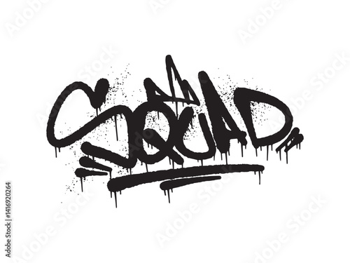 Urban Black Graffiti Illustration of the Word "SQUAD" with a Crown and Raw Texture Details