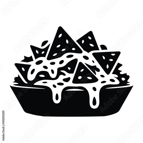 Nachos Silhouette, Vector, Icon, Logo, White Background.