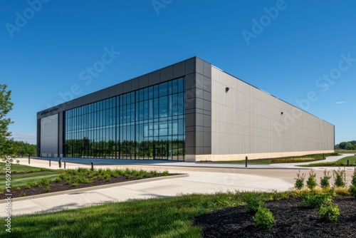 Wallpaper Mural Modern building with reflective windows under blue skies surrounded by green lawns Torontodigital.ca