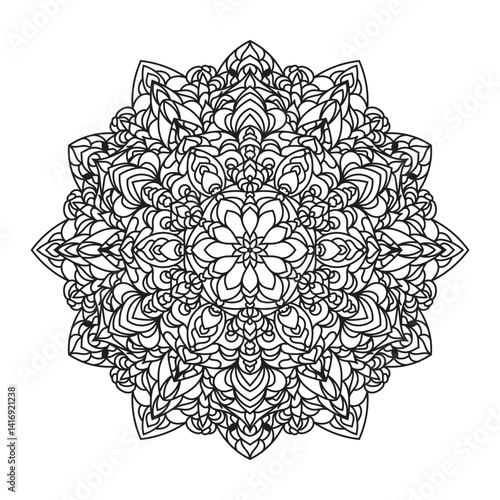 Black detailed mandala design vector illustration for coloring book, color therapy and henna design