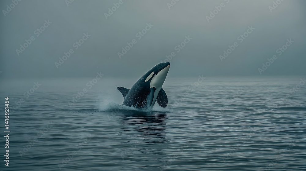 Fototapeta premium Orca leaping in misty sea