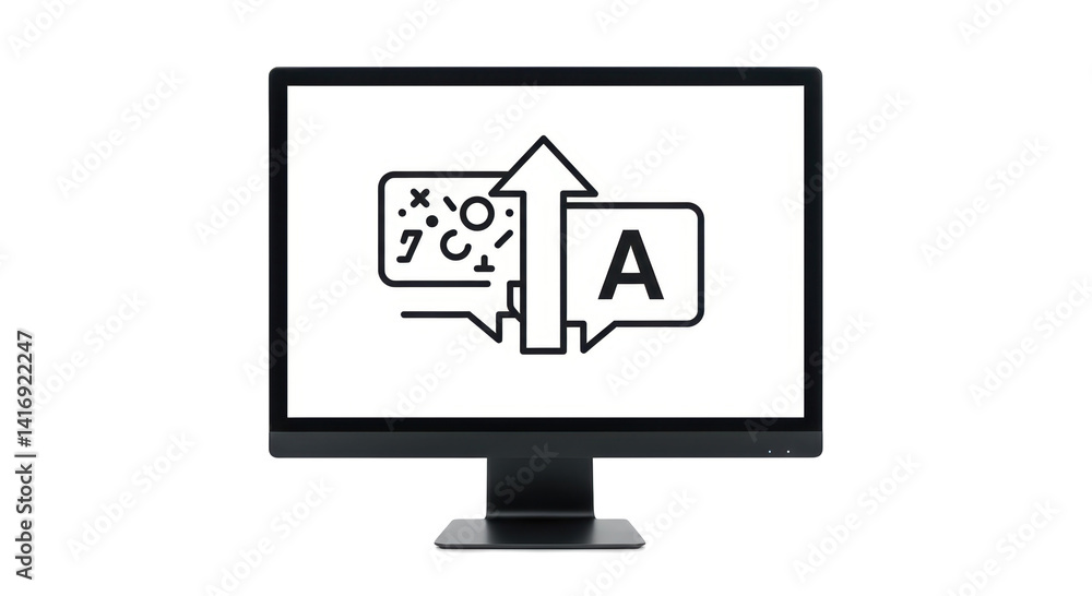 Isolated Computer Monitor Displaying Translation Icon with Arrows Isolated Computer Monitor Displaying Translation Icon with Arrows