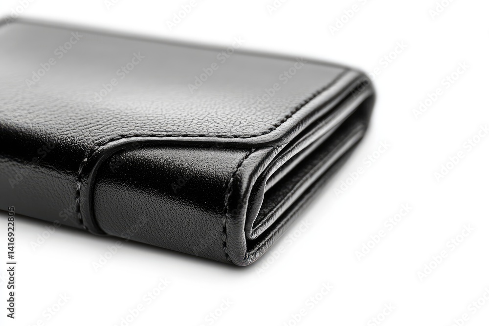 A black leather wallet with a folded design A black leather wallet with a folded design