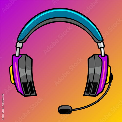 Headphone gaming element isolated bright flat icon in lilac and blue colors with white background illustration