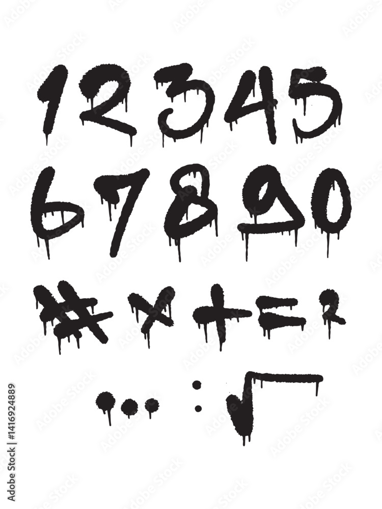 Isolated Black Graffiti Number Illustration with a Hand-Painted Look and Symbol Set on White Isolated Black Graffiti Number Illustration with a Hand-Painted Look and Symbol Set on White