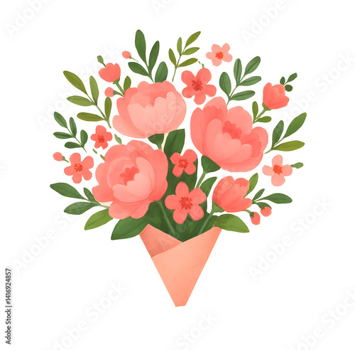Wallpaper Mural A festive Mother's Day transparent illustration, a floral bouquet with soft pink peonies, leaves, and handwritten text. Perfect for greeting cards, posters, banners, and seasonal social media content. Torontodigital.ca