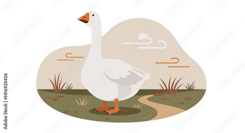 Obraz premium Brown dog sitting on empty desert highway with autumn foliage flat minimal vector illustration