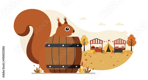 Two sleeping cats curled up on rustic wooden bench with autumn leaves flat cozy vector illustration