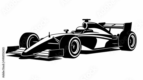 Formula 1 car vector silhouette black on white background