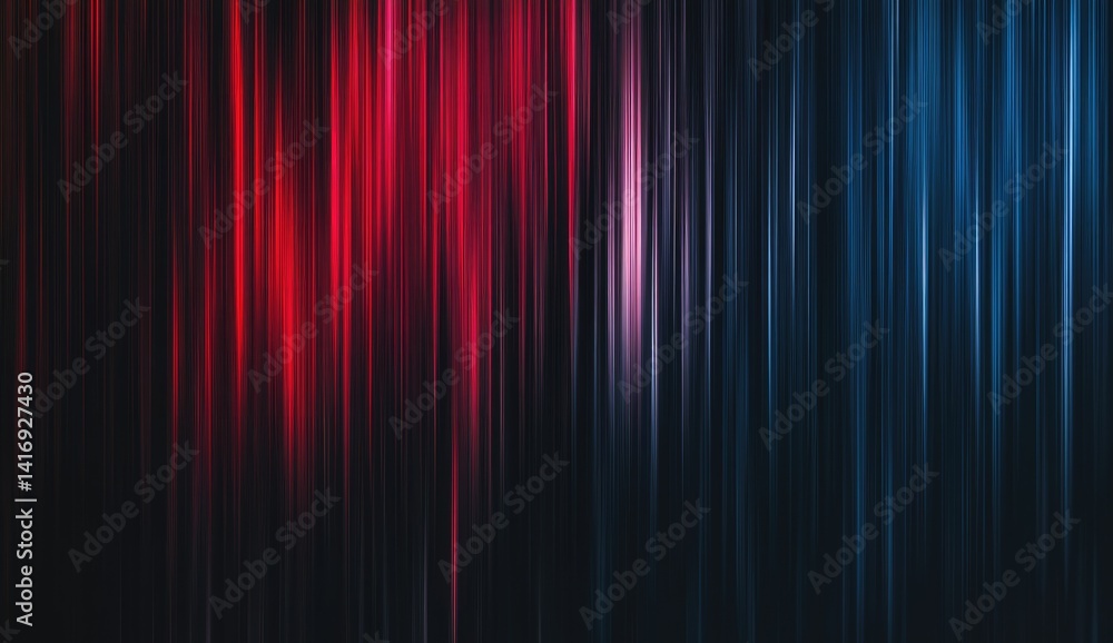 Fototapeta premium Abstract background with vertical red, blue, and purple light streaks on a dark background