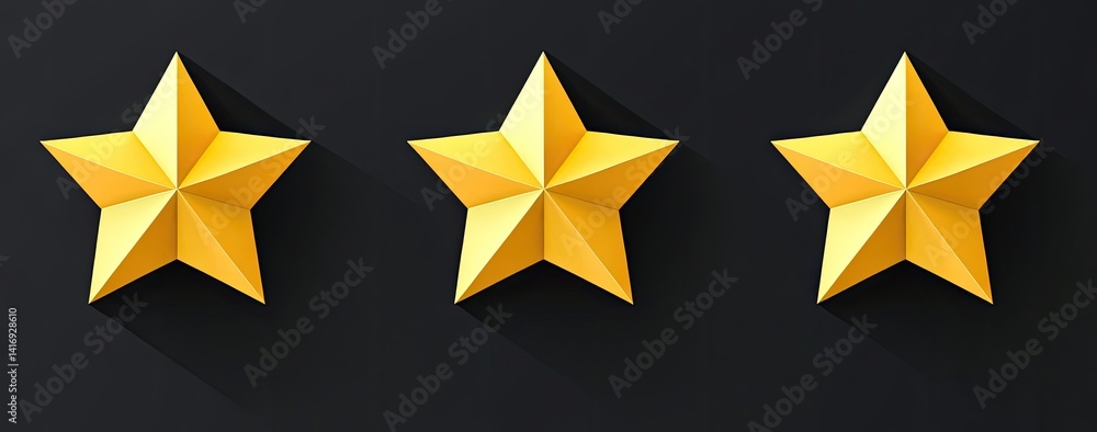 Three gold stars with shadows on a black background Three gold stars with shadows on a black background