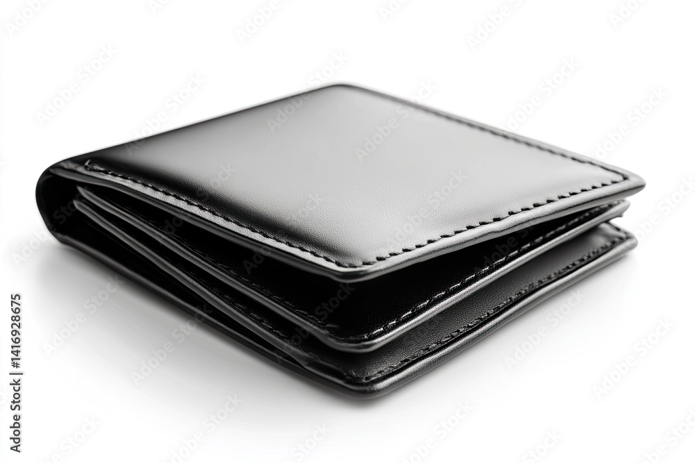 A black leather wallet with a simple design and stitching A black leather wallet with a simple design and stitching