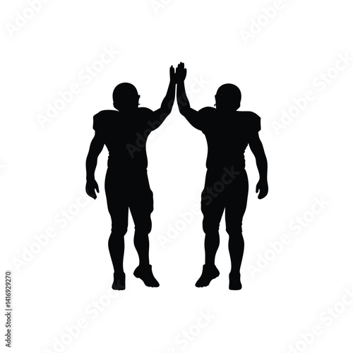 Football Player Silhouette High Five Teammate Vector