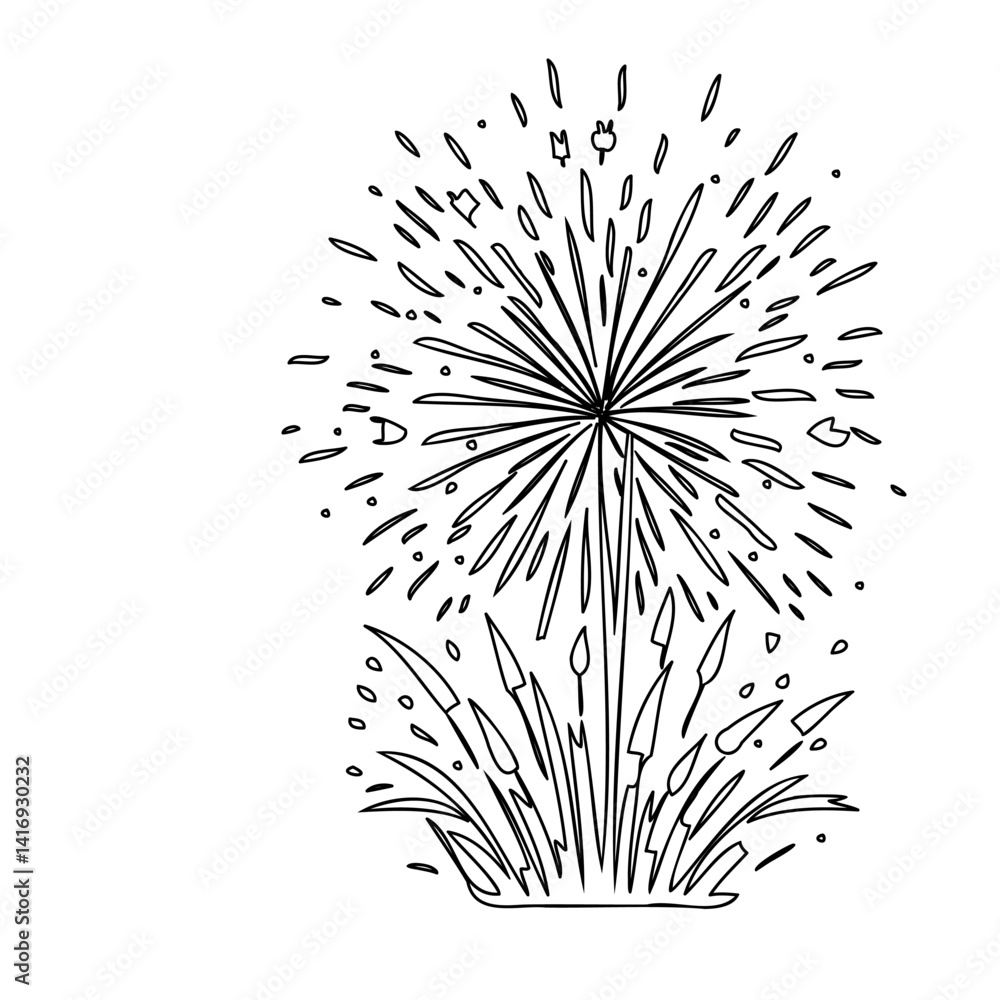Naklejka premium Floral Fireworks Display in a Hand-Drawn Style