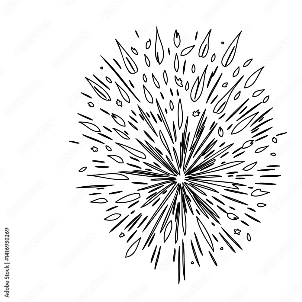 Obraz premium Minimalist Hand-Drawn Burst, Abstract Floral Design