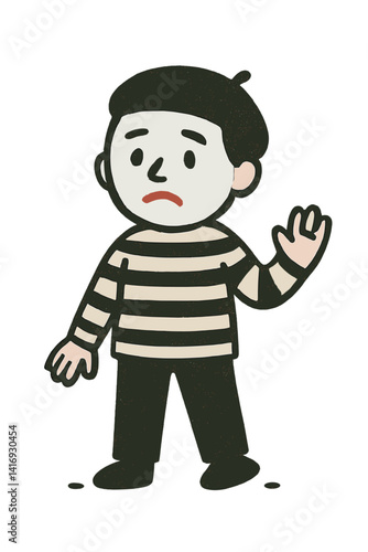 Sad cartoon character waving in a striped outfit  
