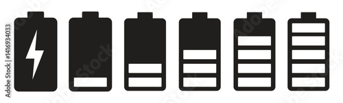 Battery charging indicator icon in white background. Fully charged and discharged battery in 0 to 100 % level icon. Vector illustration.