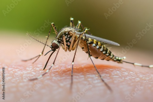 Wallpaper Mural Close-up of mosquito on human skin with detailed focus on wings and legs Torontodigital.ca