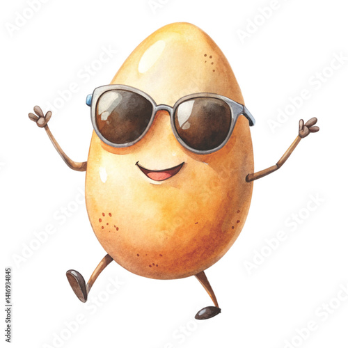 Egg wearing sunglasses Comedy cartoons Minimal Vector Clipart Watercolor