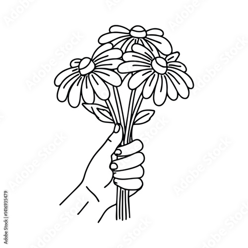 Hand holding a bouquet of freshly picked Rudbeckia