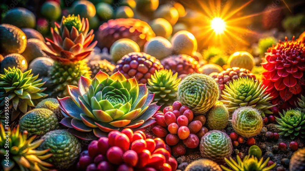 Fototapeta premium Colorful Succulent Garden with Sunlight