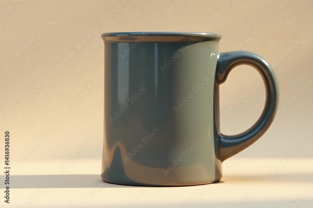 Obraz premium Large coffee mug, sturdy handle, slight shadow , ceramic, white