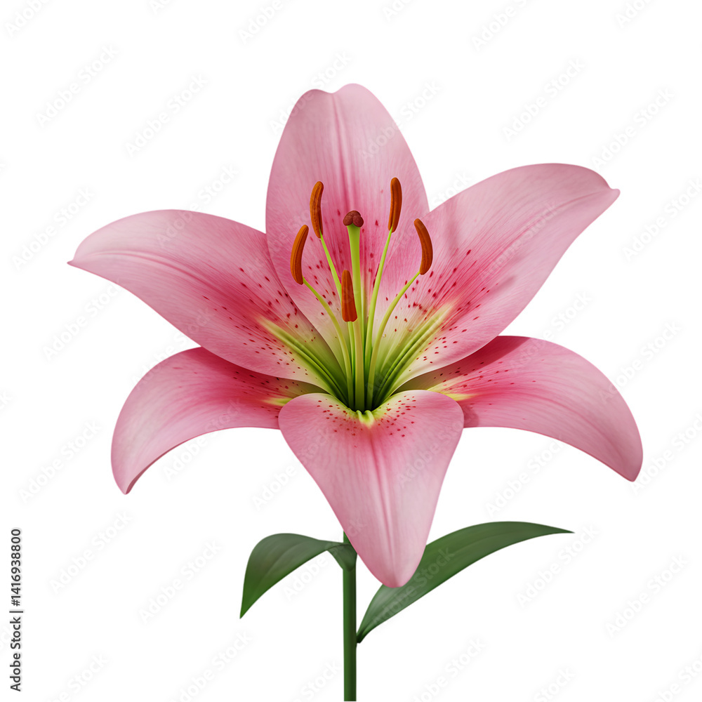 Fototapeta premium Elegant Pink Lily Blossom Isolated on White Background Detailed Petals