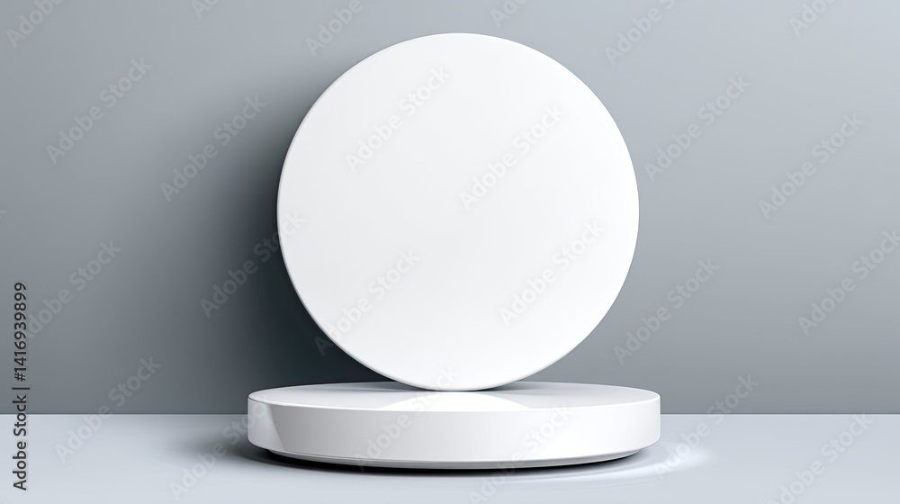 Minimalist white display pedestal against a gray wall Minimalist white display pedestal against a gray wall