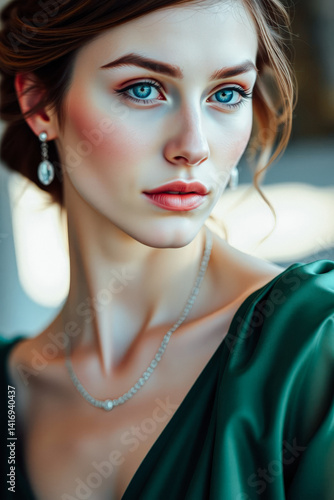 Elegant Woman in Emerald Green Dress