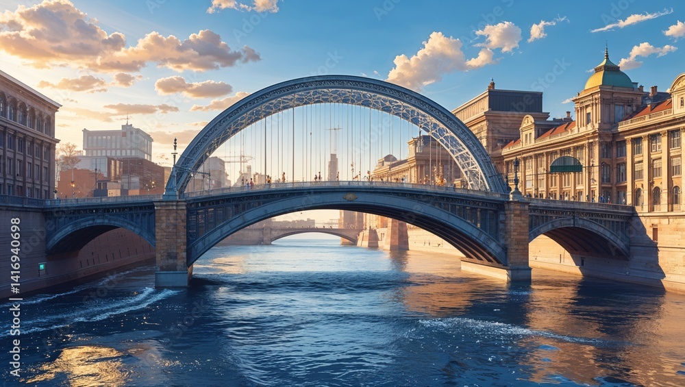 Obraz premium City bridge arching over a sparkling river