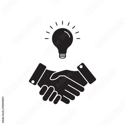 handshake with light bulb like great business idea. concept of financial help or venture invest. outline trend insight efficacy enterprise logotype graphic creative design element isolated on white
