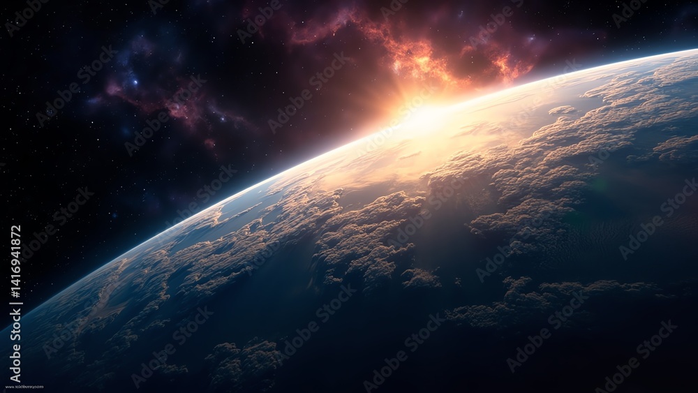 Obraz premium Stunning view of Earth from space at sunrise.