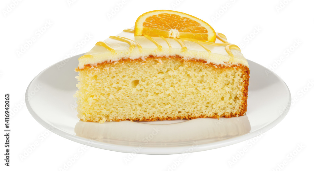 Isolated Slice of Lemon Cake on White Plate Isolated Slice of Lemon Cake on White Plate