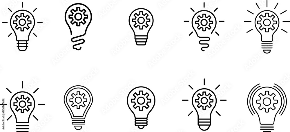 Innovation icon, isolated on white background. Light bulb with cog inside. Idea sign, solution, thinking concept. Flat style for graphic design, logo, web site Innovation icon, isolated on white background. Light bulb with cog inside. Idea sign, solution, thinking concept. Flat style for graphic design, logo, web site