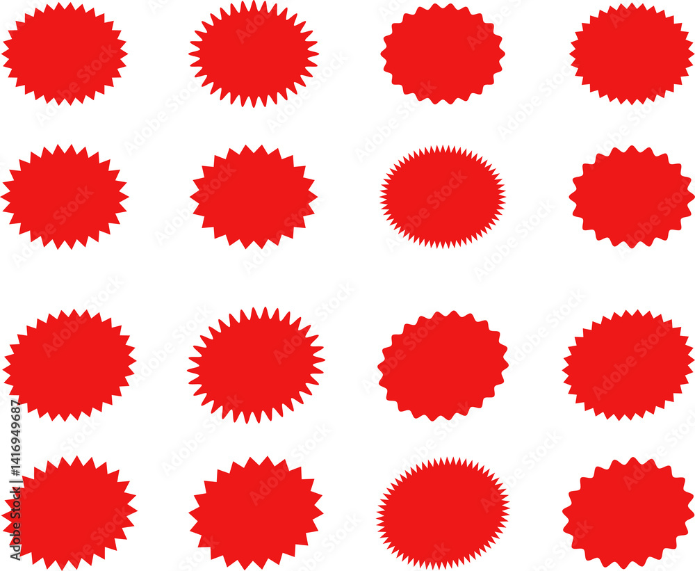 Starburst sticker set - collection of special offer sale oval and round shaped sunburst labels and badges. Promo stickers with star edges. Starburst sticker set - collection of special offer sale oval and round shaped sunburst labels and badges. Promo stickers with star edges.