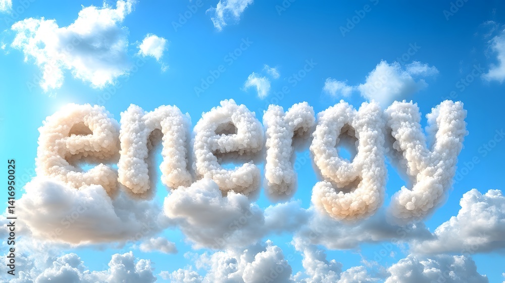 Naklejka premium Sky Formed Word 'energy' in Clouds with a Bright Blue Sky