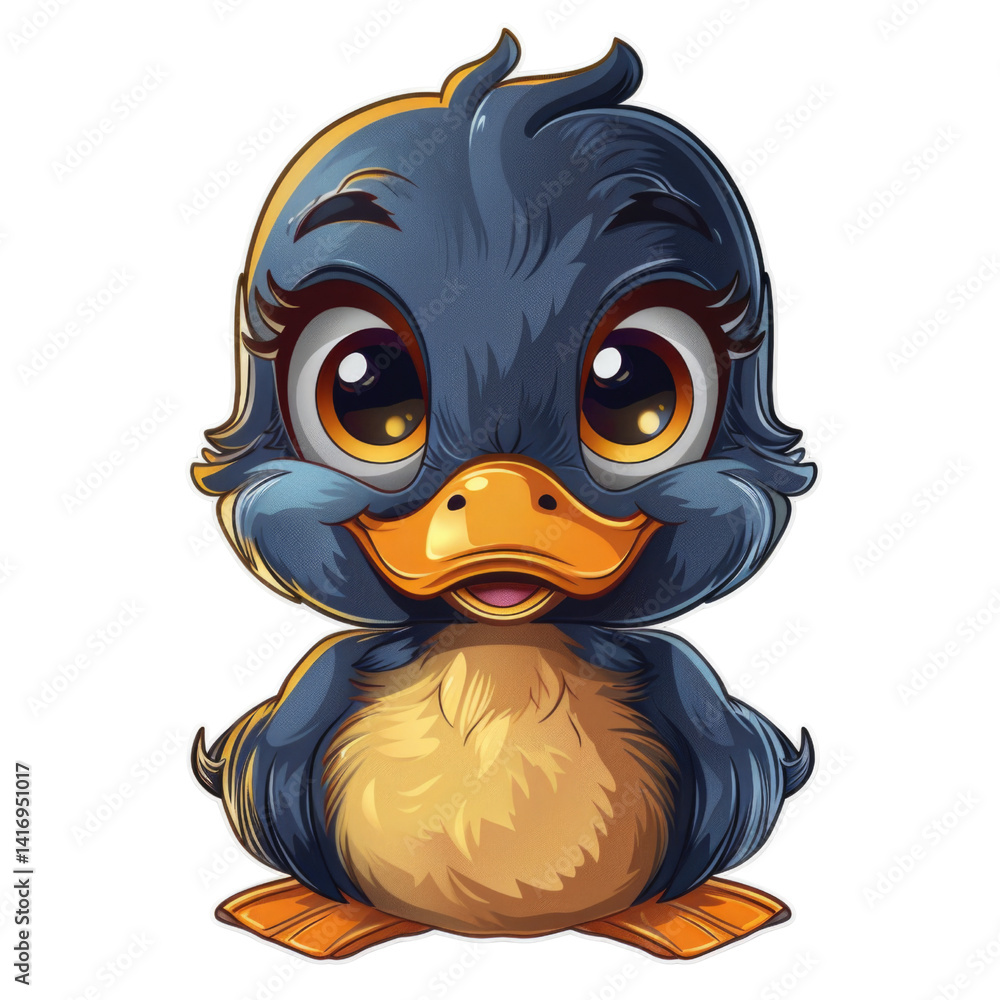 Fototapeta premium Cute cartoon duck, a funny night bird illustration with big eyes