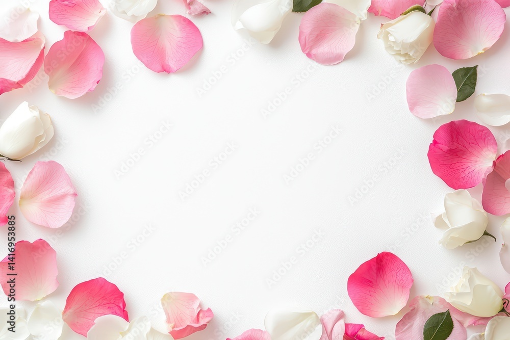 Floral arrangement of pink and white petals on white background Floral arrangement of pink and white petals on white background