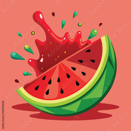 Fresh Watermelon Slices with Splash on a Plate