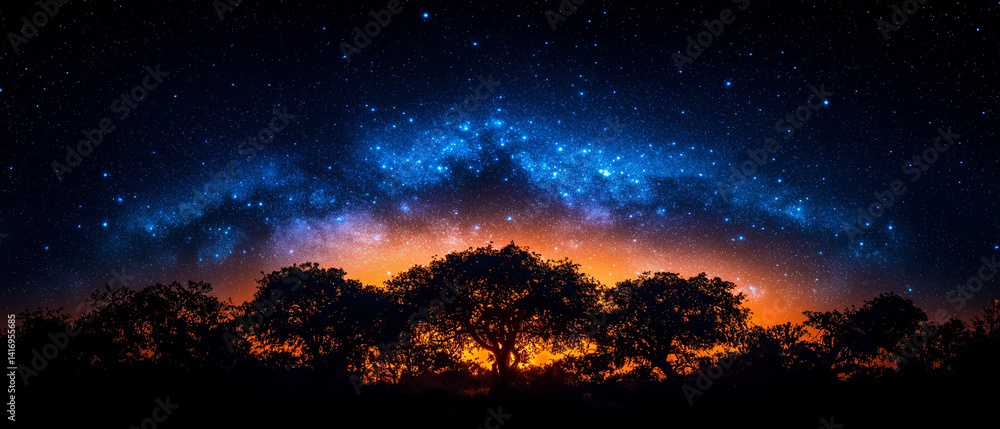 Fototapeta premium a starry night sky visible through the tree canopy
