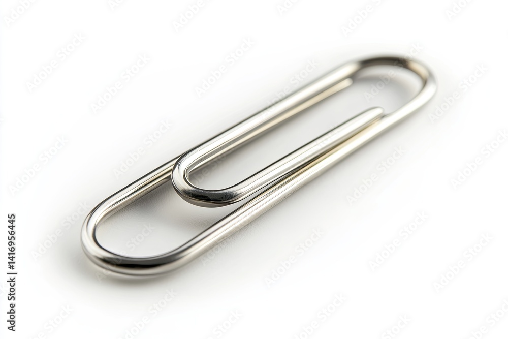 A silver paperclip isolated on a white background A silver paperclip isolated on a white background