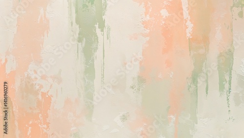 Subtle off white texture with pale peach and light green streaks offering a vintage dreamy feel